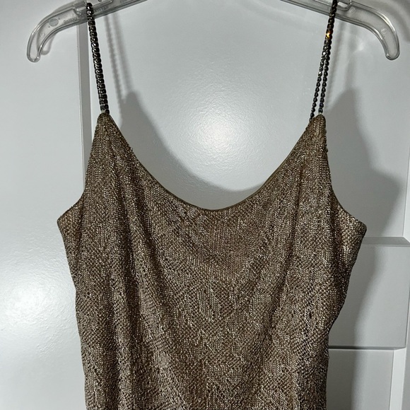 Night Way Gold Sheath Gown with Rhinestone Straps Size 8 - Picture 2 of 7